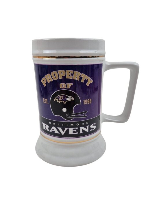 NFL Other - Baltimore Ravens Stein Ceramic Genuine Drinkware NFL White Gold Trim 24 oz Mug
